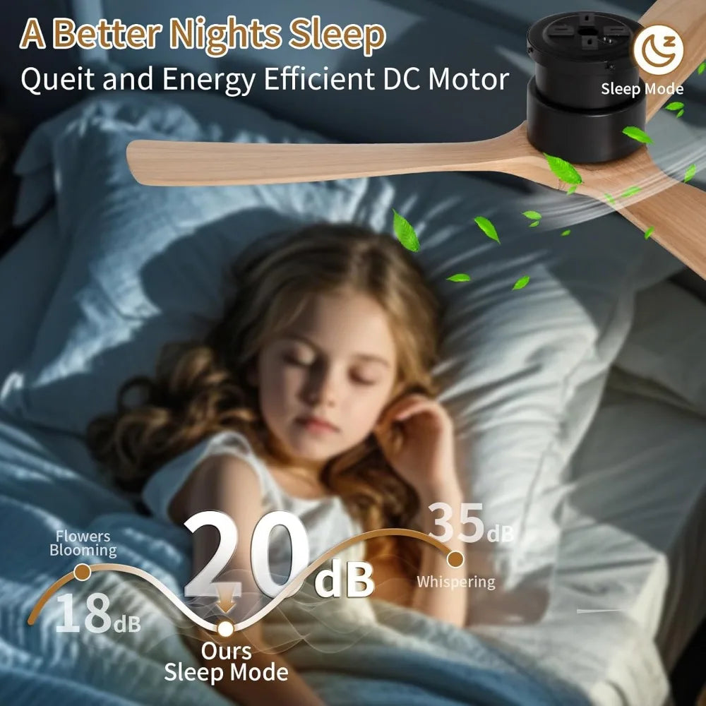 52inches Ceiling Fan with Lights,Wooden Flush Mount Ceiling Fans with Remote Control,Dimmable Light,3 CCT,6 Speeds,Noiseless,Cei