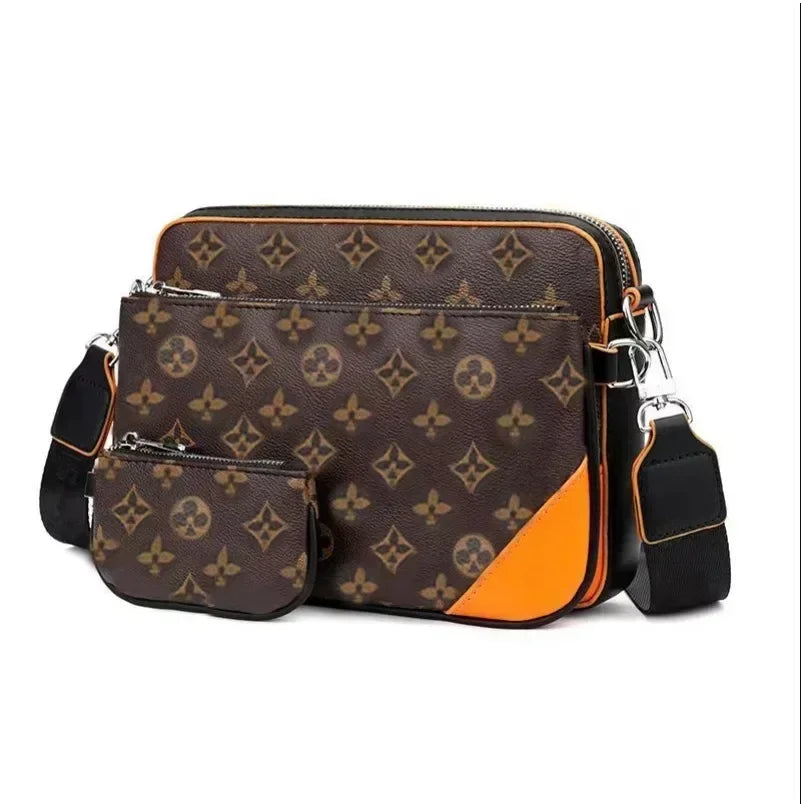 3pcs/Set Men PU Shoulder Messenger Bag with Coin Purse Wallet and Clutch Bags Suitable for Business Commute Travel BL13
