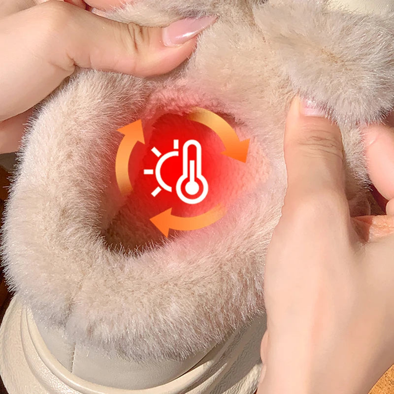 Sweet Bowknot Furry Indoor Slippers Women 2025 Winter Soft Thick Bottom Fluffy Fur Home Slippers Warm Plush Platform Slides