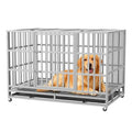 48 Inch Heavy Duty Indestructible Dog Crate Steel Escape Proof Indoor Double Door High Anxiety Cage with Wheels Removable Tray
