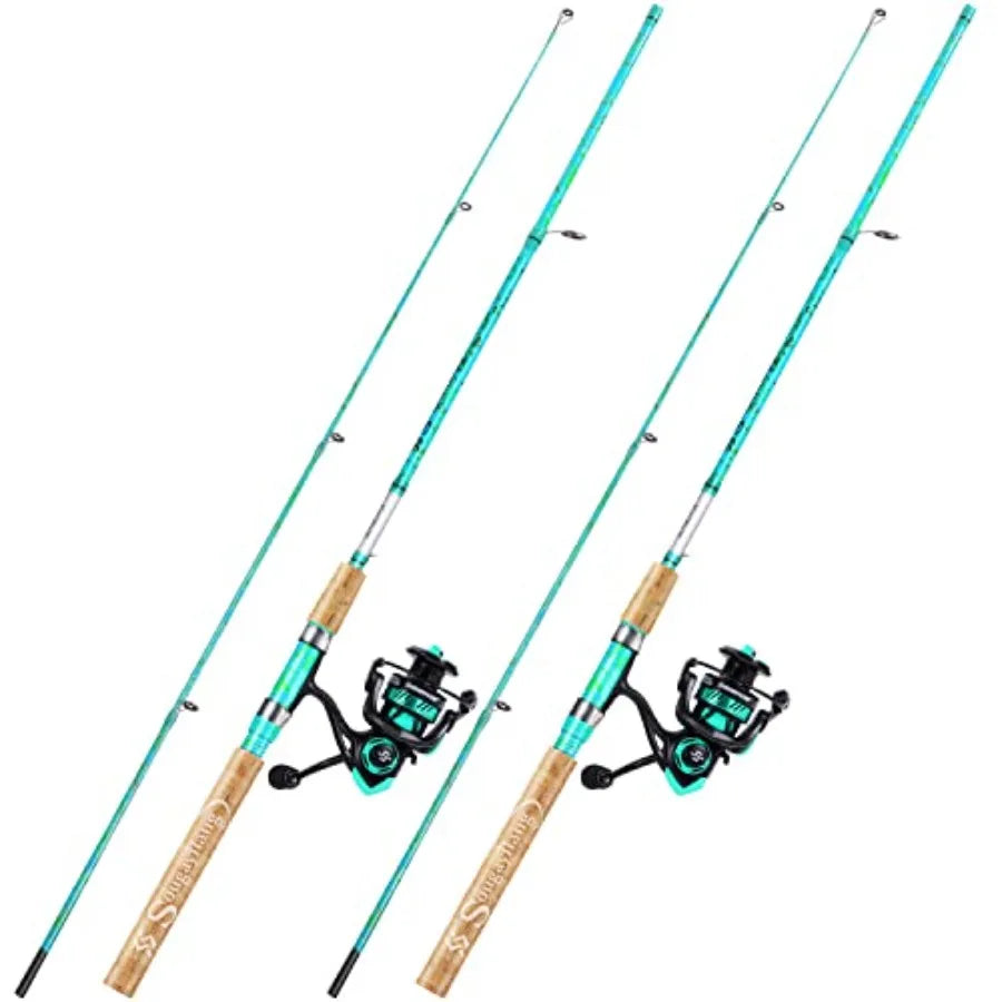 Fishing Rod and Reel Combo, 2-Piece 5-Foot 6-Inch Graphite & Fiberglass Rod, Durable and Strong, Quickset Anti-Reverse Fishing R
