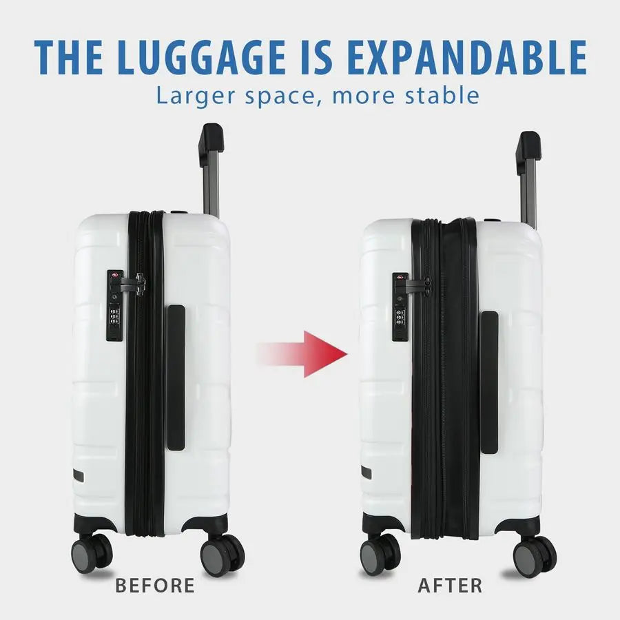On Luggage with Spinner Wheels amp TSA Lock, Expandable Fashionable Hard Shell Suitcase airline approved20 Inch CarryOnWhite
