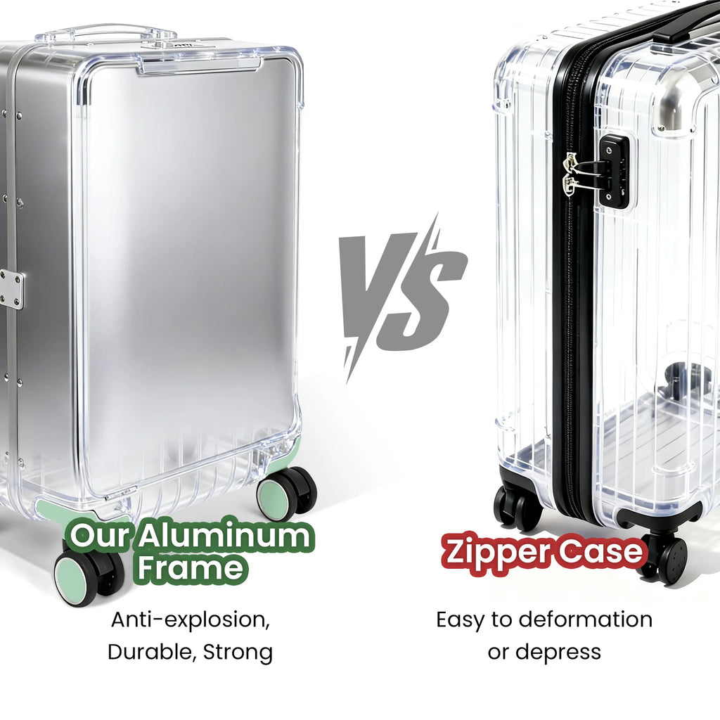 Aluminum Frame Suitcase Front Opening Rolling Travel Luggage Lightweight 20 Inch Carry-On Suitcase with Cup Holder & Side Hooks