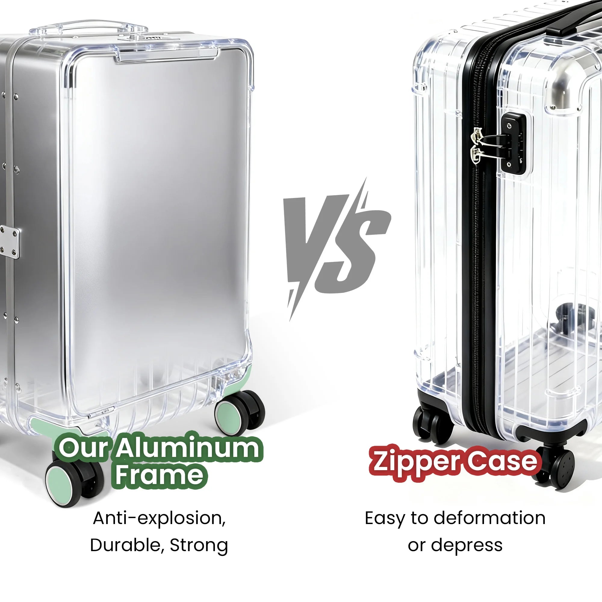 Aluminum Frame Suitcase Front Opening Rolling Travel Luggage Lightweight 20 Inch Carry-On Suitcase with Cup Holder & Side Hooks