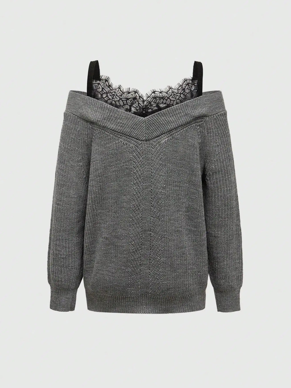 Off Shoulder Lace Trim Knit Pullover Sweater for Women, Loose Fit Elegant Style