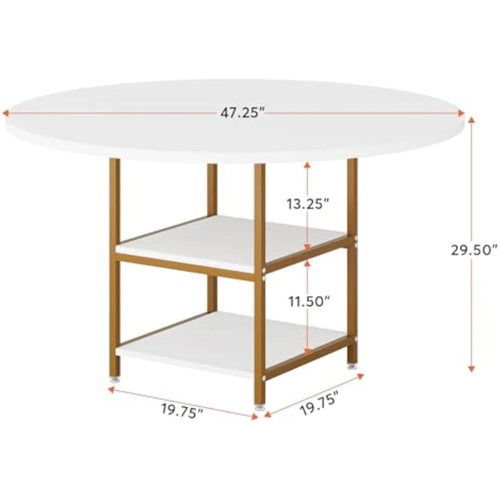 Round 47-Inch Dining Table with Storage for 4 People, Ideal for Kitchen and Dining Room