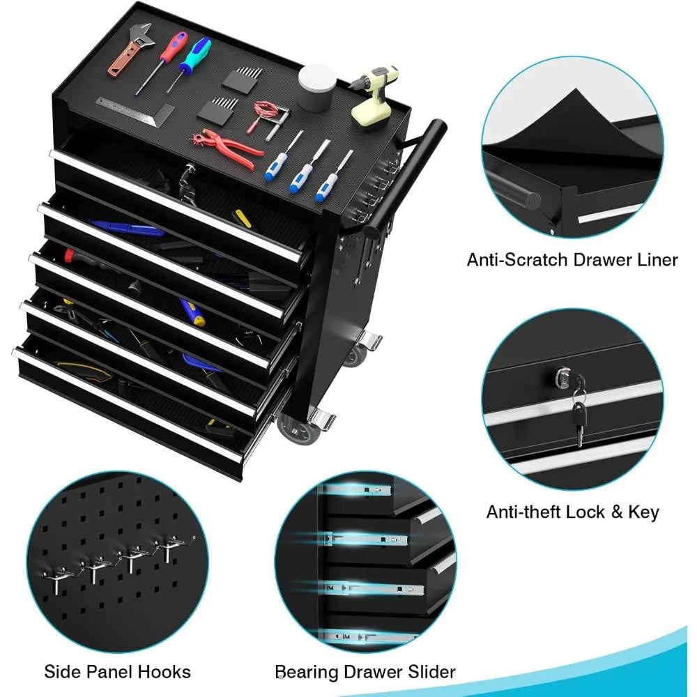 5 Drawers Metal Rolling Tool Chest, Portable Storage Tool Box with Wheels, Toolbox with Lock for Warehouse,Customized