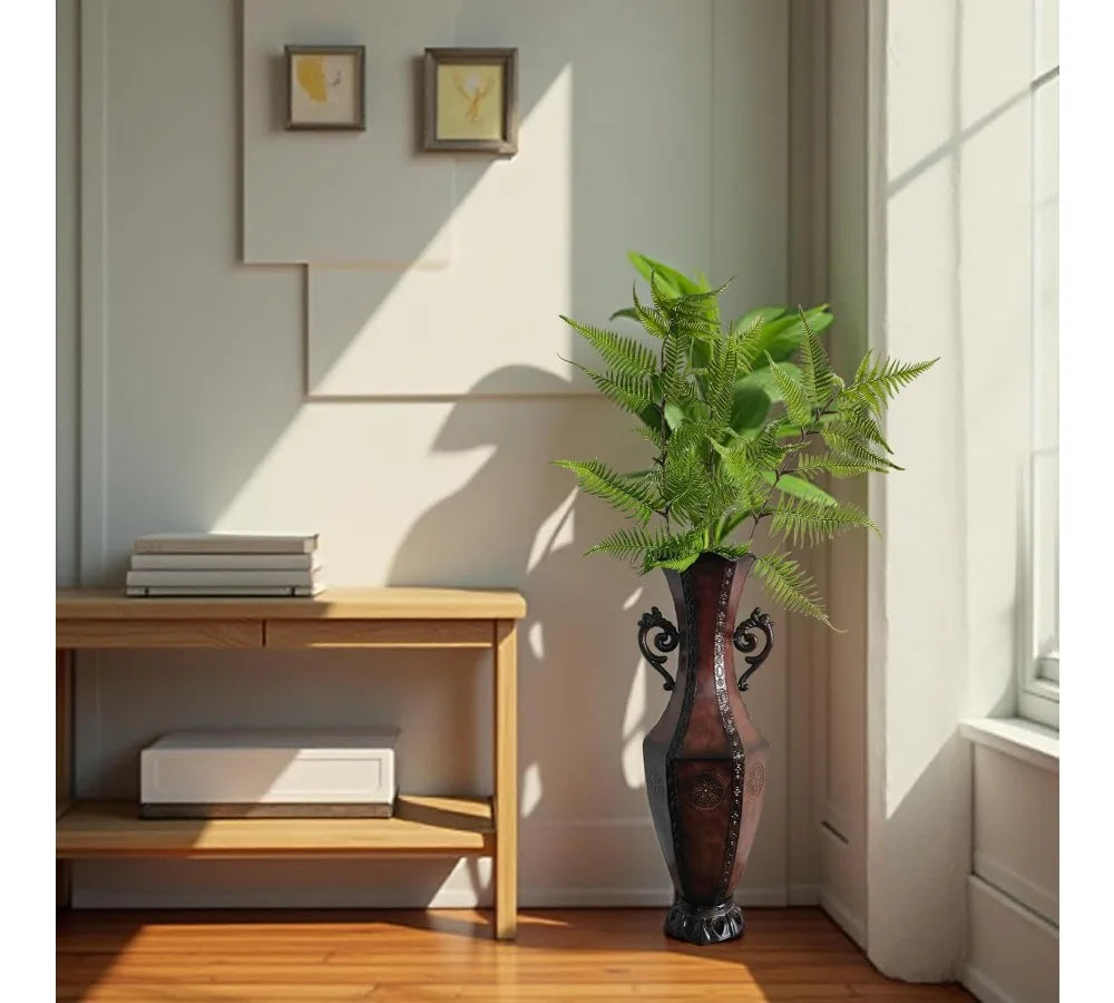 Elegant Embossed Metal Floor Vase 24 Inch Tall - Perfect for Wedding Decor, Spa Meditation & Home Accent