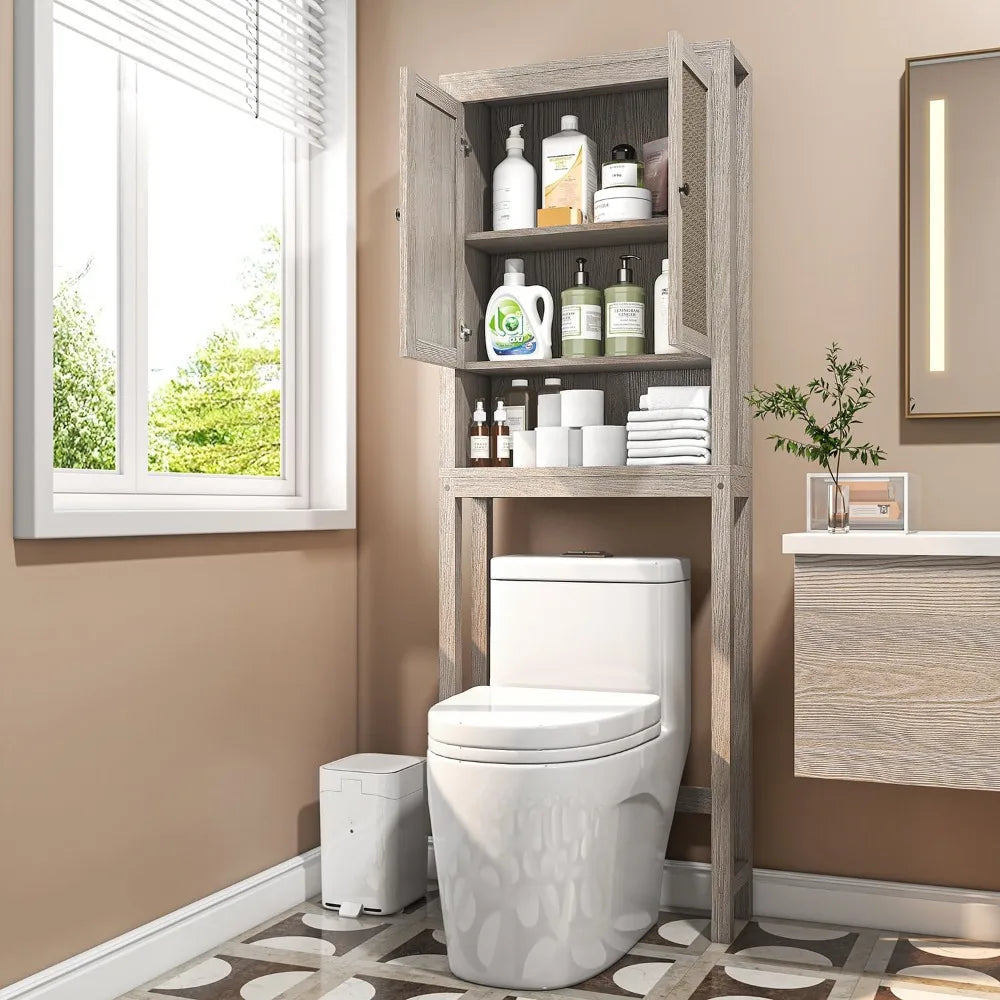 Over-the-Toilet Storage Cabinet with Adjustable Shelf, Space-Saving Bathroom Organizer, Behind Toilet Cabinet for Enhanced Stora