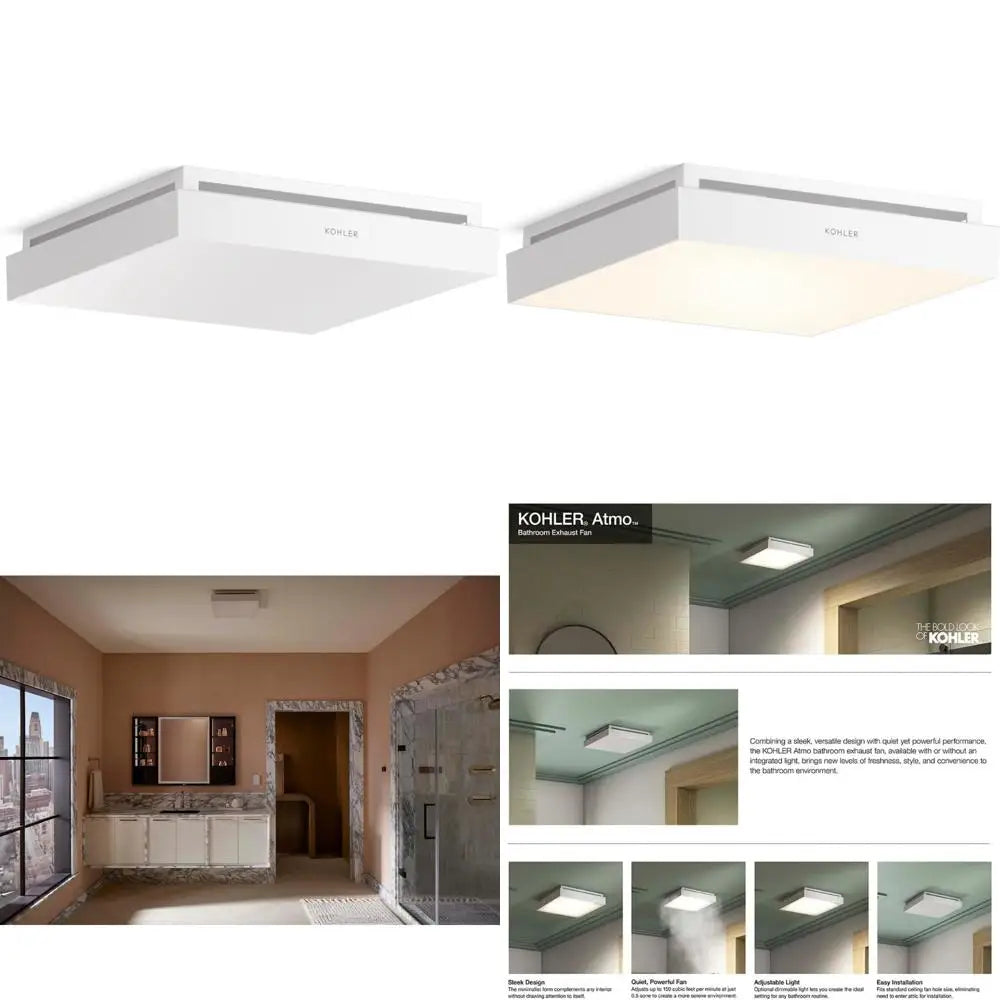 Bathroom Ceiling Exhaust Fan Ventilation System, 13.875 Inch Square, Energy Efficient, Quiet Operation, Ideal for Venting Moistu