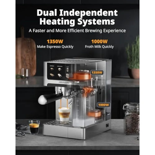 20 Bar Espresso Machine with Automatic Milk Frother for Home Use: Cappuccino Latte Coffee Maker with Quick Brew Dual Boiler 135