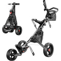 Golf Push Cart 3 Wheel Golf Cart Foldable Multiple Functions Golf Bag Cart for All Ages with Adjustable Handle - Lightw