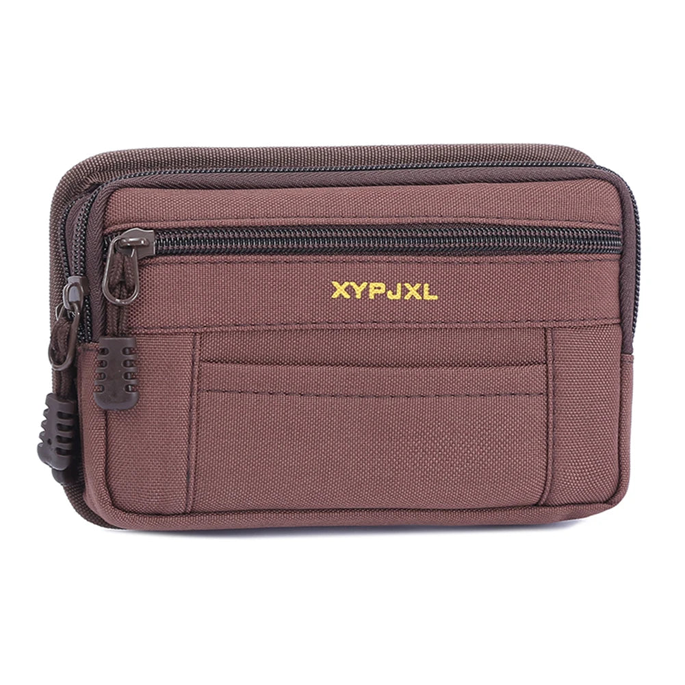 Men Waist Pouch Multi-Compartment Wallet Pouch Portable Mobile Phone Purse Canvas Hiking Cycling Travel Tools