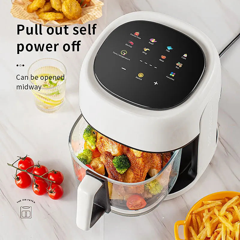 Smart Electric Air Fryer Large Capacity Convection Oven - Oil-Free Deep Fryer with 360° Baking Viewable Window for Home Kitchen