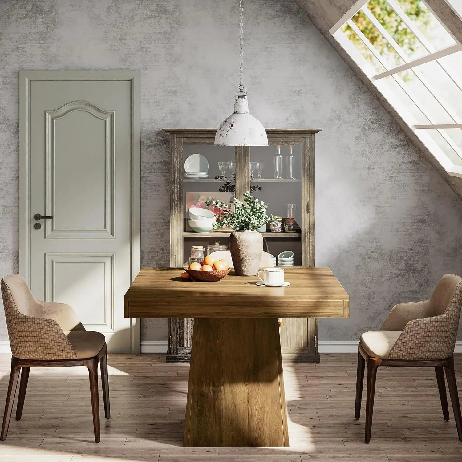 Square Dining Table for 4, Small Kitchen Table with Sturdy Pedestal Base, Farmhouse Dinner Table for Dining Room, Living Room