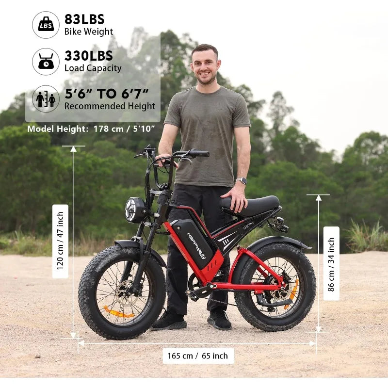 Bike for Adults, 48V 25Ah Removable Battery, Up to 35MPH and 75+ Miles Range, 7-Speed Transmission, 20" Fat Tires