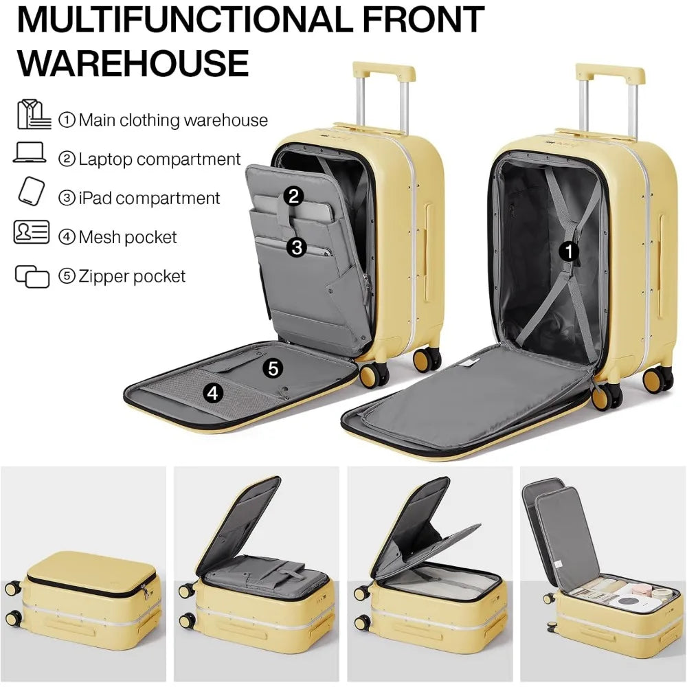20 Inch Mixi Carry-On Suitcase with Front Laptop Pocket, Aluminum Frame Hardshell Spinner Luggage