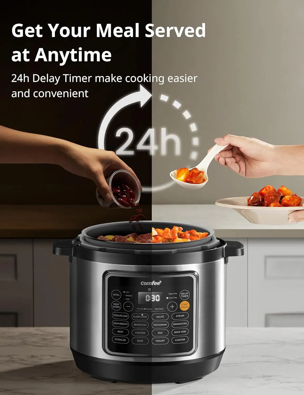 8-Quart Multi-Function Pressure Cooker with Ceramic Pot, 16 Presets for Healthy Meals