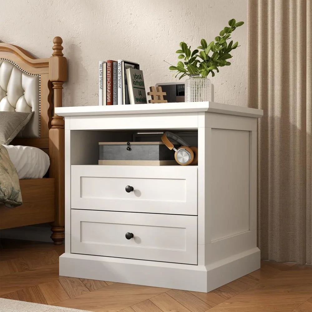 Bedside Storage Table with Drawers and Concealed Compartment