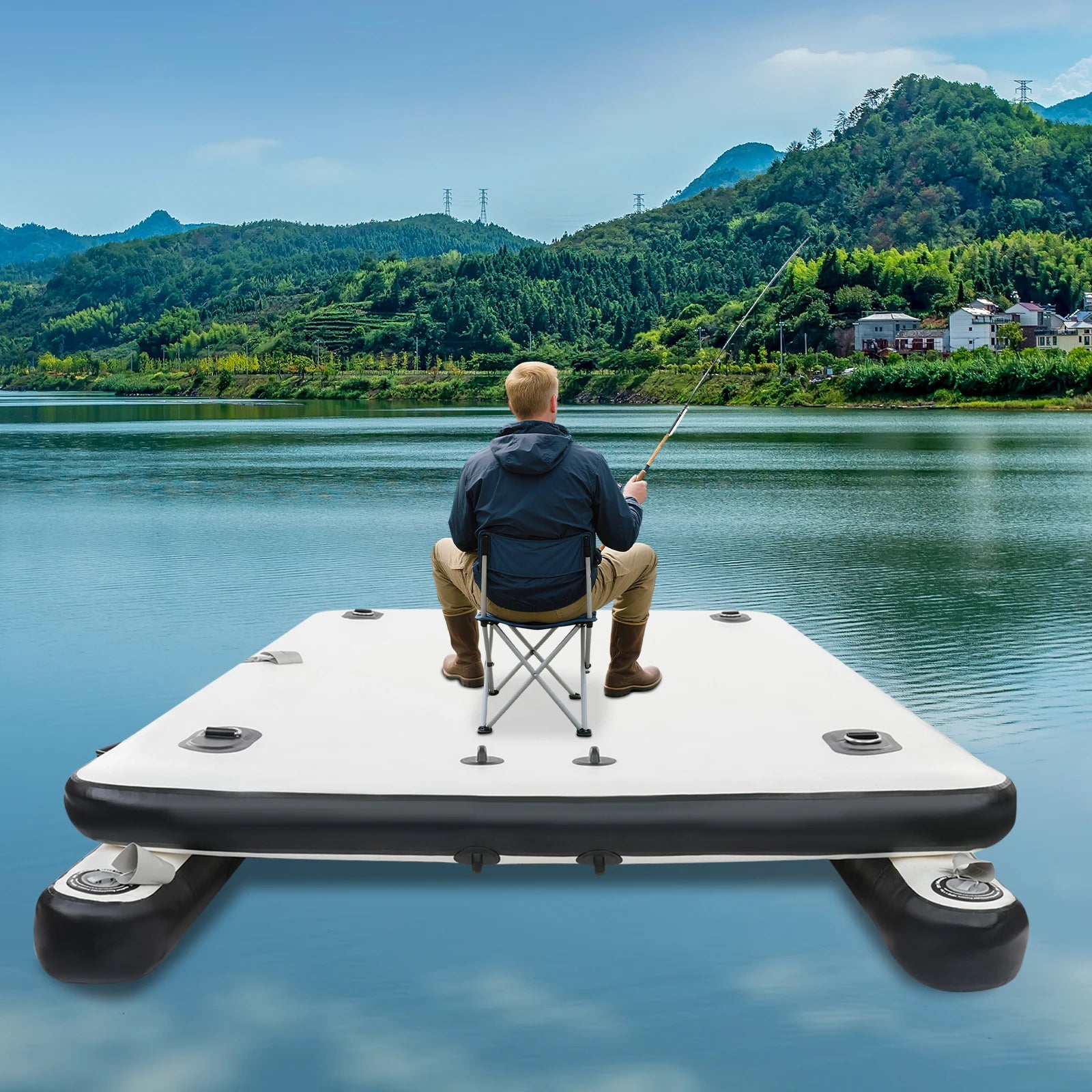PVC Portable Fishing Boat Inflatable Boat Multi Person Inflatable Swimming Dock 400kg Load Capacity for Amping/Family Bonding