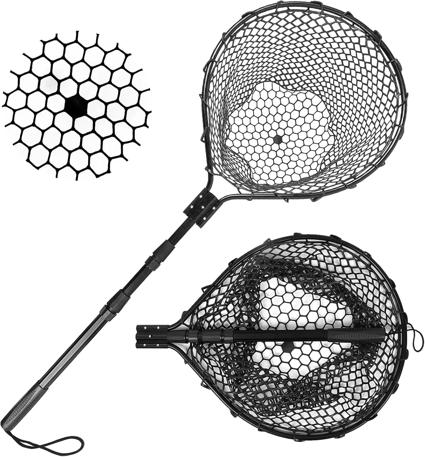 Large Folding Rubber Fishing Net with Aluminum Handle, Extends to 67 Inches for Freshwater and Saltwater