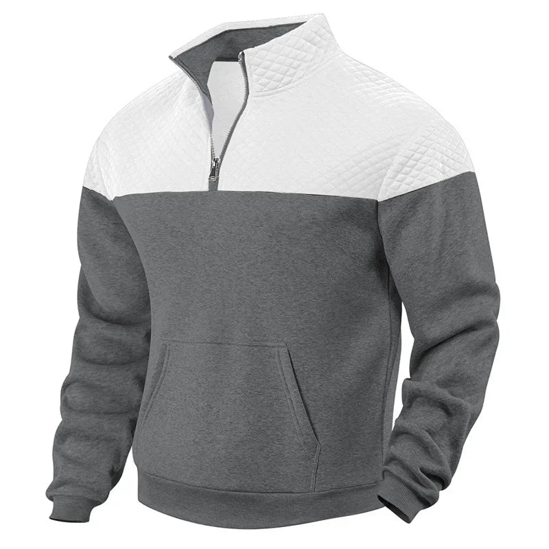 Cross Border Mens Oversized Color Block Hoodie Heavy Fleece Lined Winter Stand Collar Zipper Sweater Casual Loose Fit