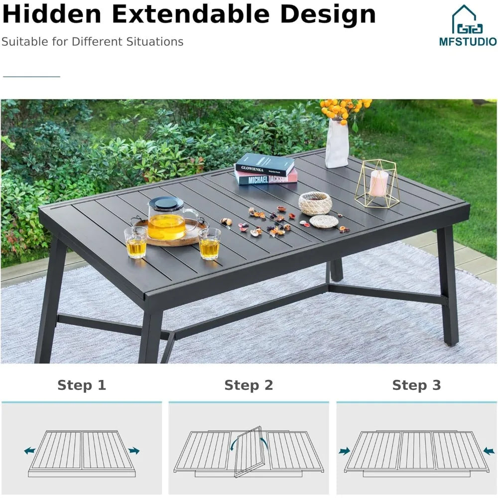 Patio Table and Chairs, Patio Dining Set for 8, Expandable Outdoor Table with Chairs, 9 Pieces Outdoor Rattan Dining, A