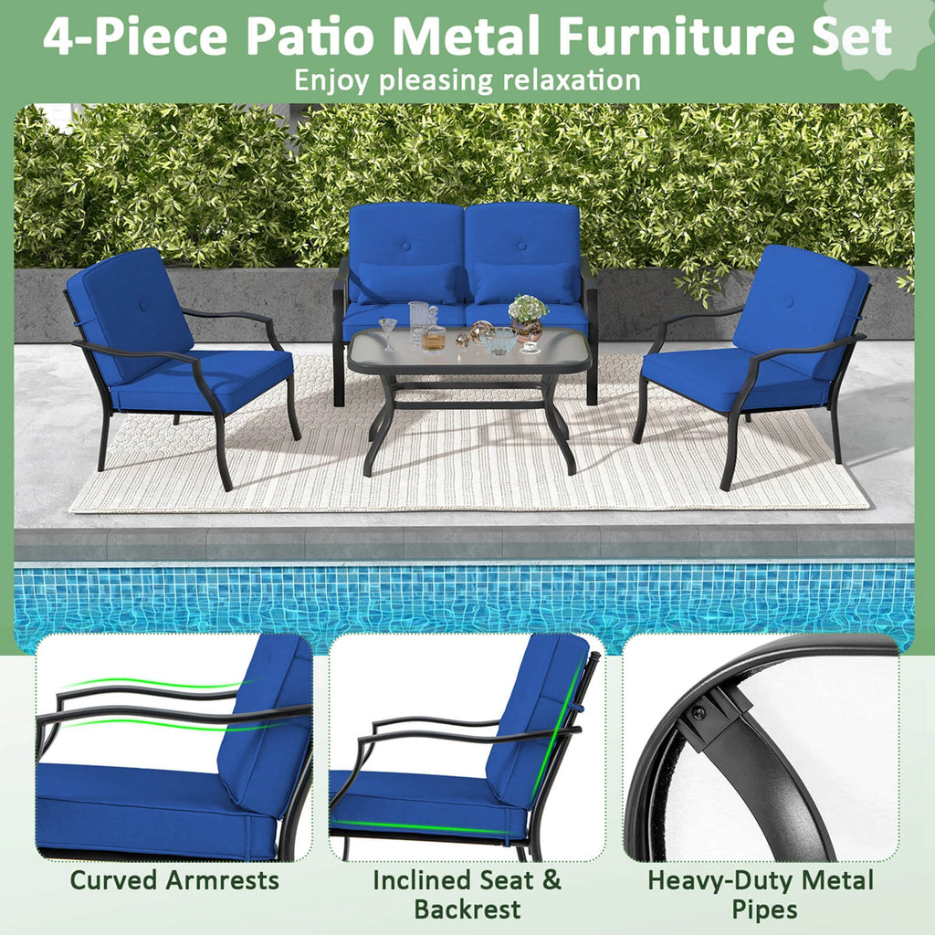 2 PCS Patio Furniture Set Outdoor Loveseat Chair Coffee Table Cushioned Seat Navy