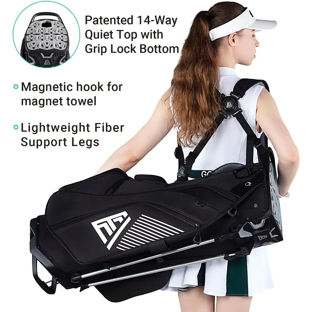 2025 ST- Lock Hybrid Mecha 14 Way Dividers Quiet Stand Bag with Grip Lock for Men & Women Customized