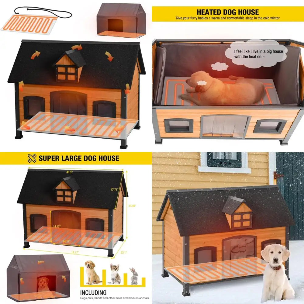 Insulated Dog House with Metal Frame and Anti-Chewing Liner - Unique Design Wooden Kennel for Weather Protection