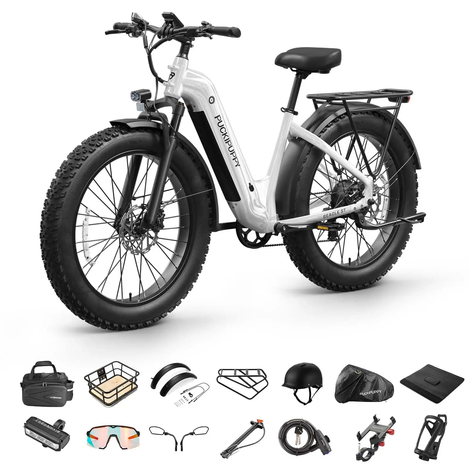 PUCKIPUPPY Beagle ST Electric Bike for Adults 26" Fat Tire Step-Through Electric Mountain Bike Off-Road Ebike 2-Year Warranty