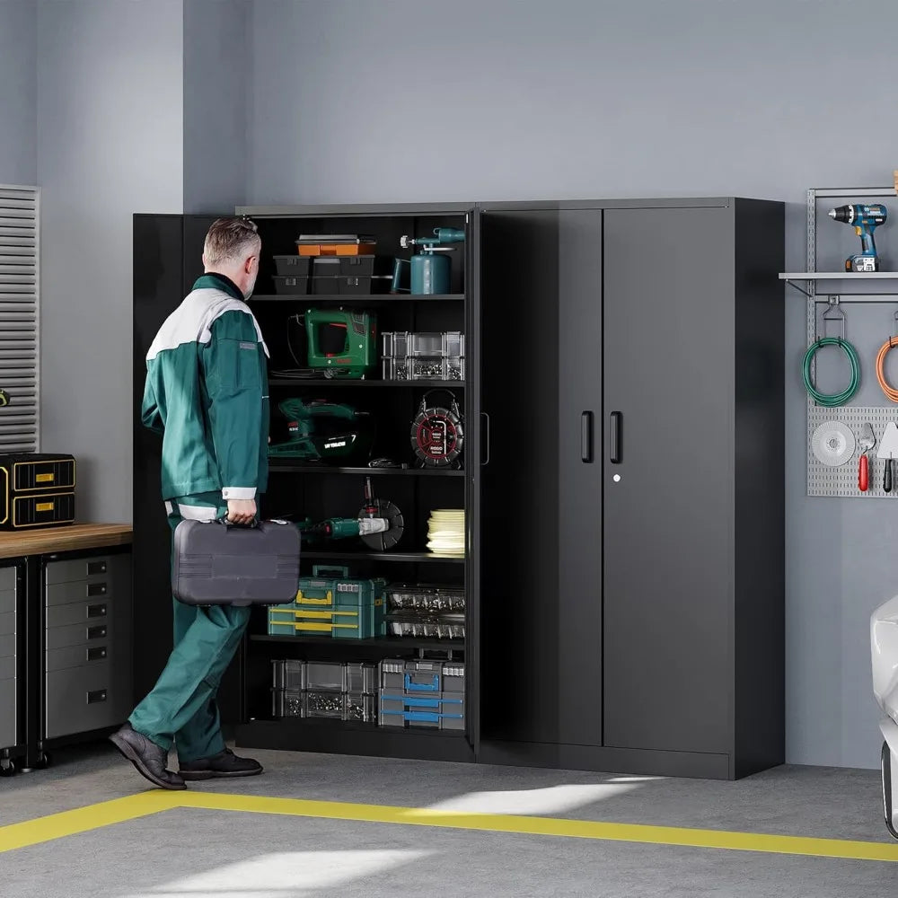 Tall Steel Storage Cabinets with Lockable Doors and Adjustable Shelves for Home and Garage Use