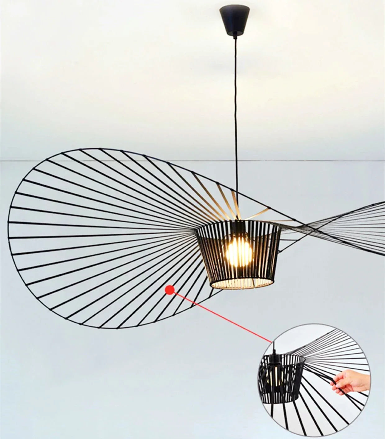 Vintage Hat Pendant Lamp Black Rattan Led Suspension Luminaire Hanging Light Kitchen Living Room Home Decor Ceiling Chandelier