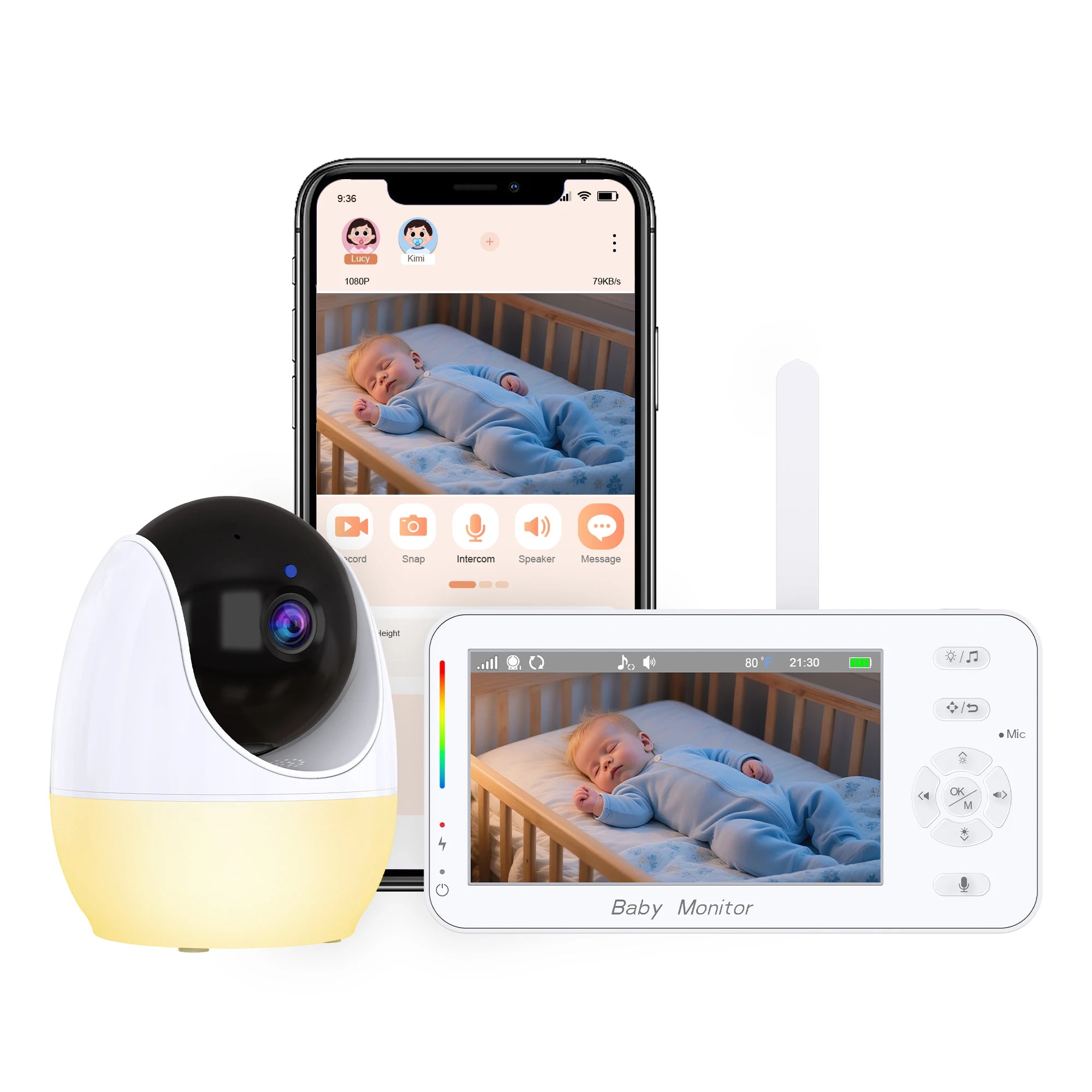 4.3Inch IPS Screen 2MP 1080P PTZ IP Dome Camera Night-Lamp Feeding Timer  Cry Detection Home Security CCTV Intercom Baby Monitor