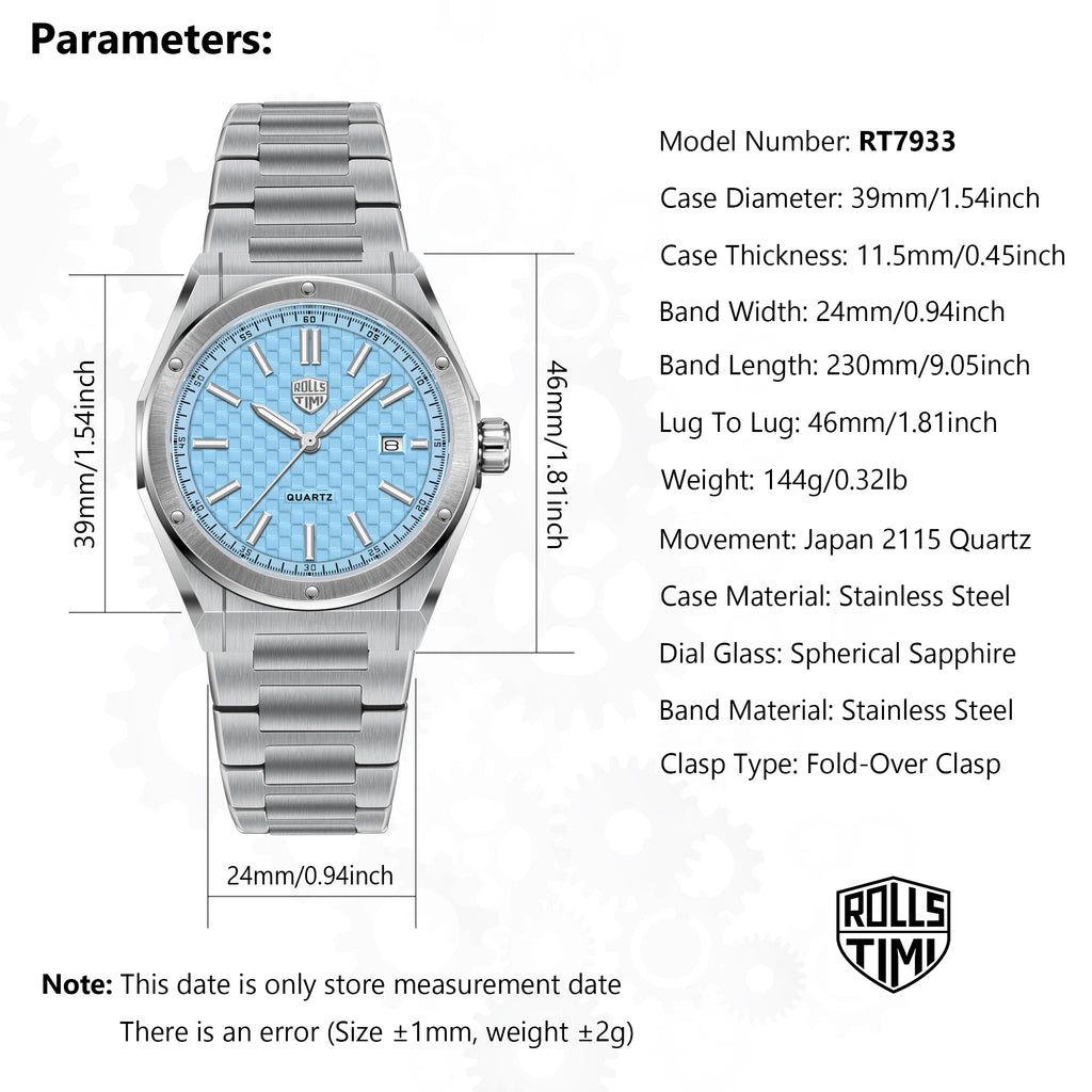 RollsTimi 2026 New Men's Watches Luxury Quartz Wristwatches AR Sapphire Sport Watch For Men Stainless Steel Waterproof Luminous