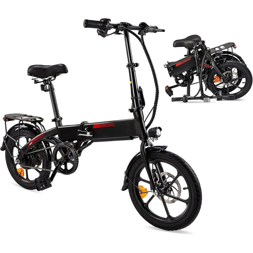 Adult 16 Inch Electric Bike Folding E-Bike 350W Motor Dual Disc Brakes Pedal Assist 35 Miles Range 15.5 Mph Speed Limit
