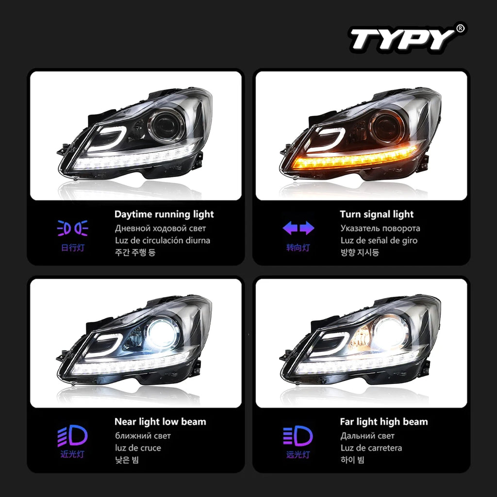 TYPY Car Headlights For Benz C-Class W204 2011-2013 LED Car Lamps Daytime Running Lights Dynamic Turn Signals Car Accessories
