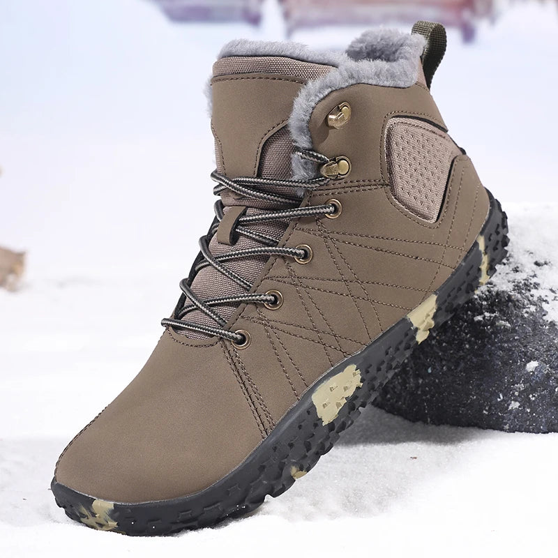 Winter Warm Outdoor Wide Toe Barefoot Snow Boots Men Cotton Boots Breathable Walking Hiking Shoes Comfortable Casual Sneakers