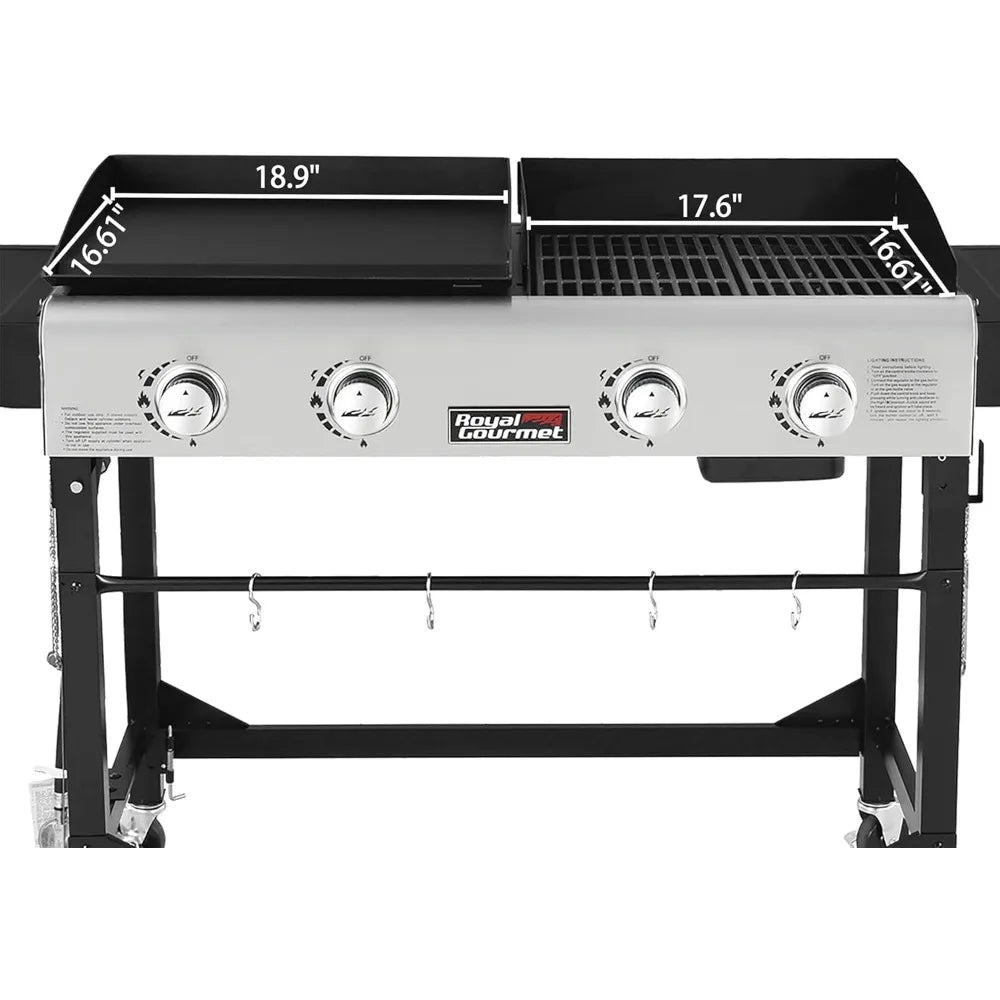 GD401C 4-Burner Propane Gas Grill and Griddle Combo with Cover, Griddle Grill Combo with 48,000 BTUs Output for Outdoor Cooking