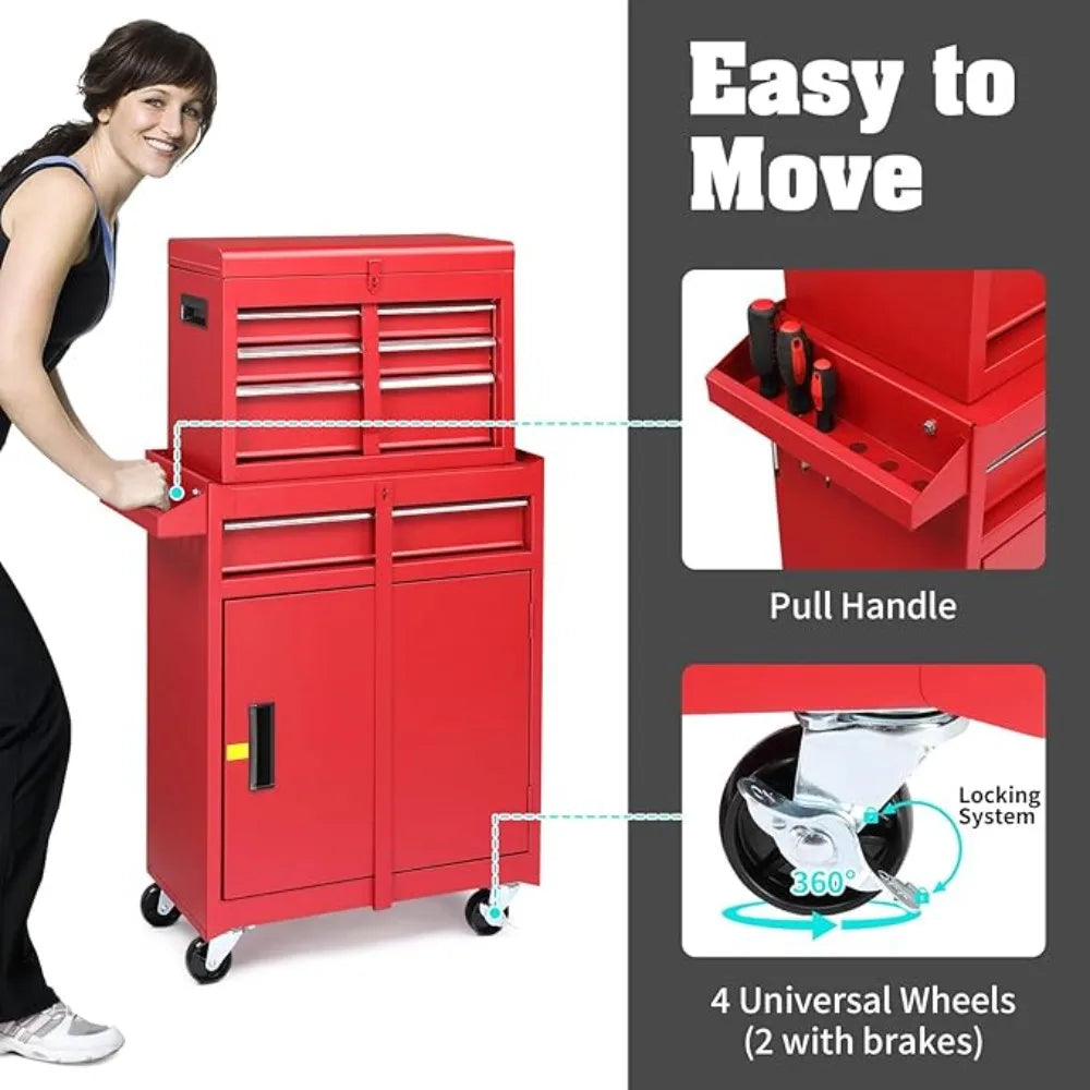 4-Drawer Rolling Tool Chest with Wheels & Lock, Tool Box with Large Storage Cabinet and Adjustable Shelf,