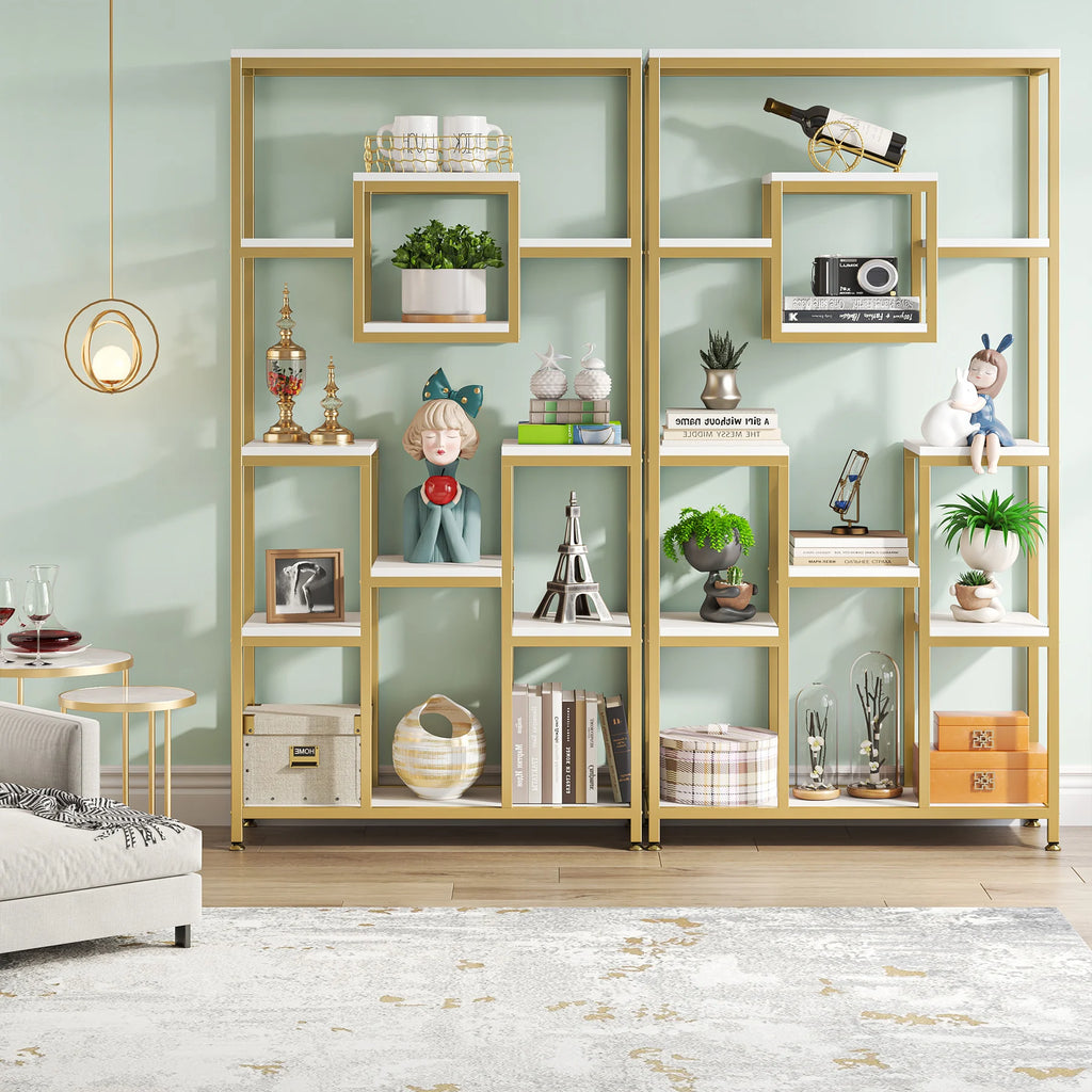 Tribesigns Bookcases and Bookshelves, 71” Tall Bookshelf with Metal Frame, Freestanding Geometric Bookcase