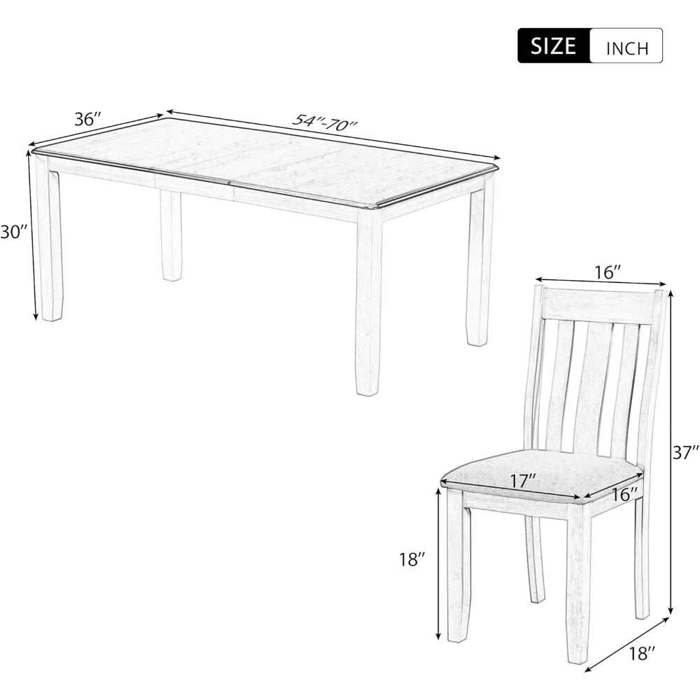 7 Pieces Dining Table Set with Extendable Tabletop and 6 Upholstered Chairs, Solid Wood Kitchen Dining Room Table Set, Kitchen
