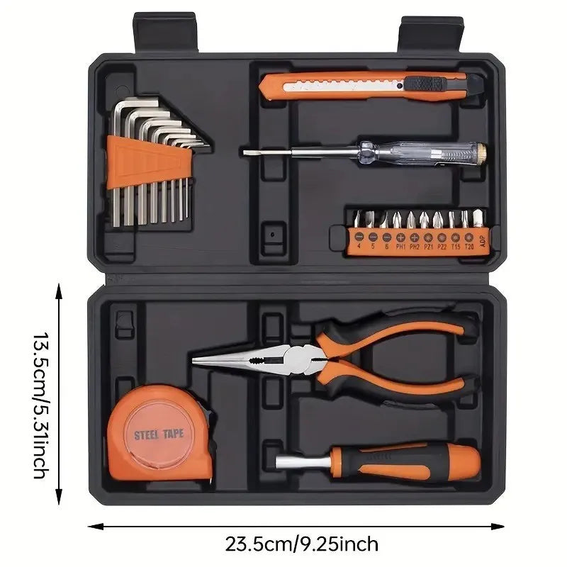 HOMEFISH 1PC 23pcs General Purpose Home Tool Set, Carbon Steel Hand Tool Set with Plastic Storage Case, Home, Auto