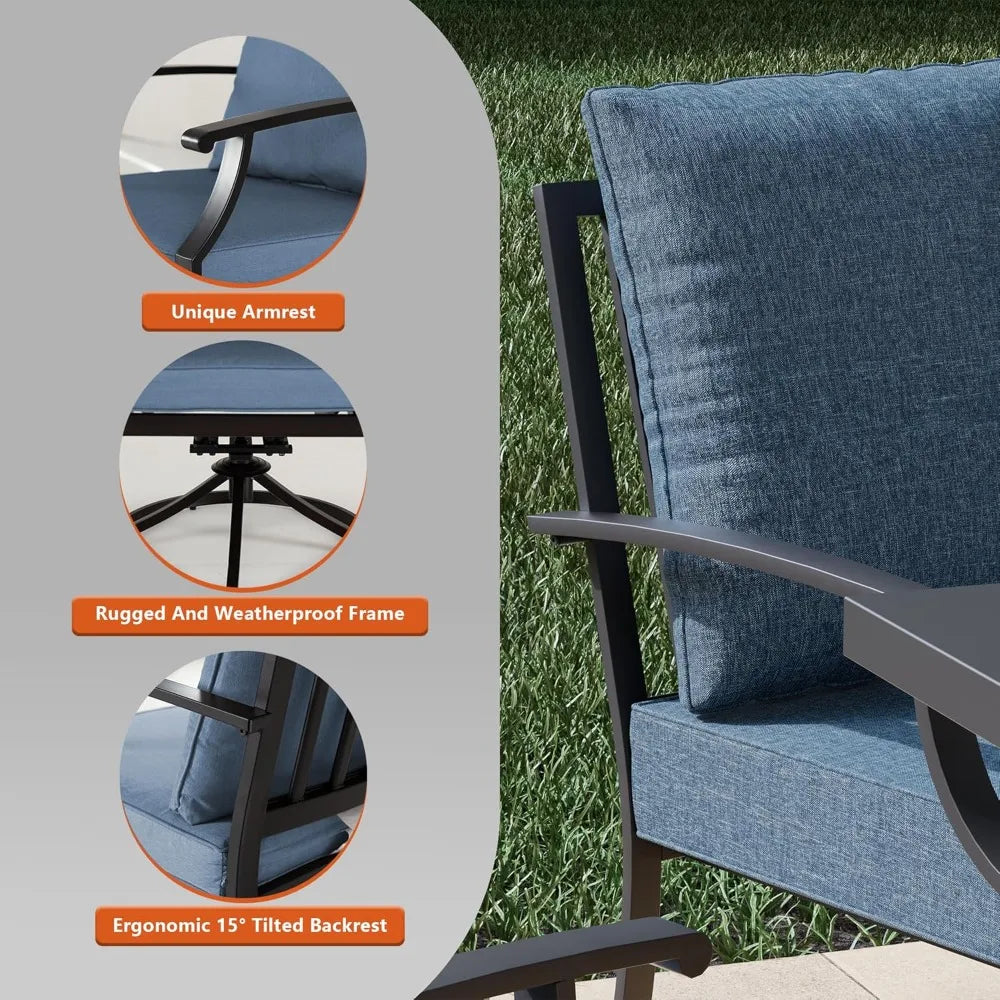 9 PCS Outdoor Dining Table Set for 8, Fence Pattern Back Chairs & Swivel Chairs, Iron Longboard X-Leg Table w/Parasol Hole, Pat
