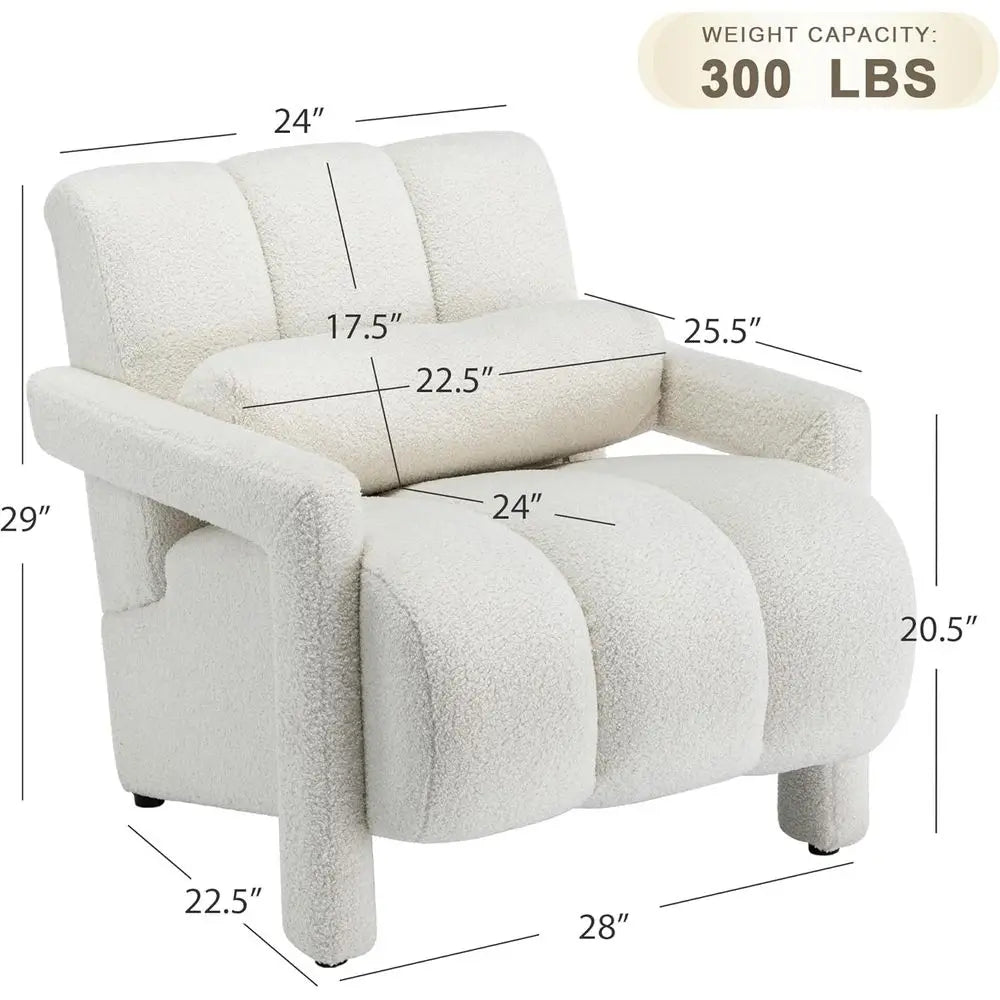 Accent Chair, Modern Upholstered Sherpa Accent Chair, Comfy Teddy Single Armchair with Pillow for Living Room, Bedroom (Beige, B