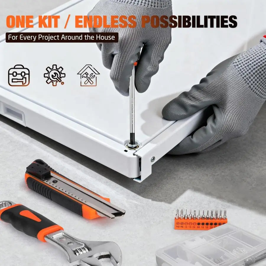 Tool Set General Household Hand Tool Kit with Plastic Toolbox Storage Case for Men, Home Repair, DIY Projects