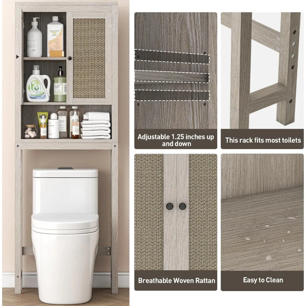 Over-the-Toilet Storage Cabinet with Adjustable Shelf, Space-Saving Bathroom Organizer, Behind Toilet Cabinet for Enhanced Stora