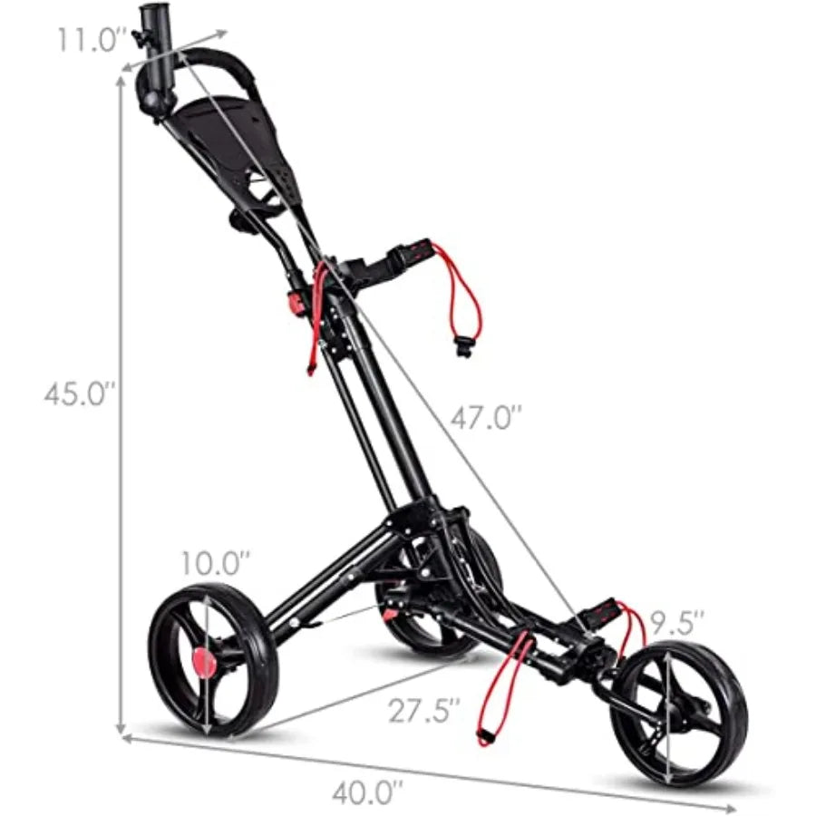 GRAFFY Golf Push Cart 3 Wheels Folding Golf Trolley with Foot Brake Umbrella Tee Holder Lightweight Pushcart with Adjustable Ha