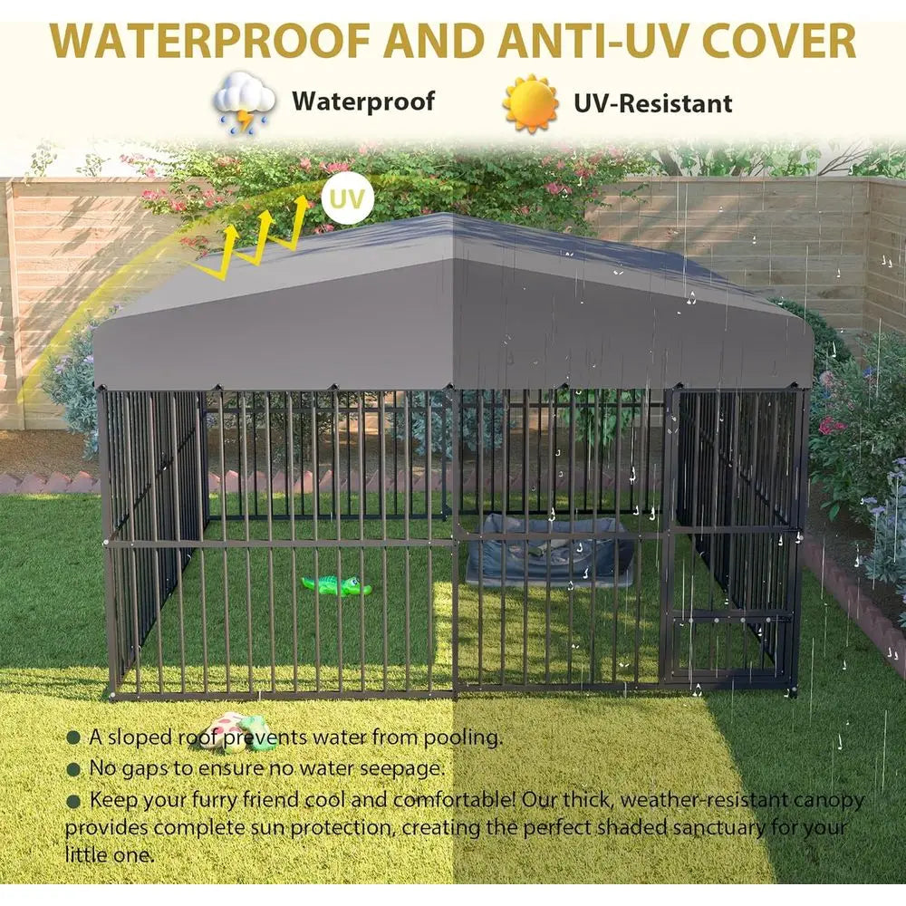 Large 10x10x6 Outdoor Dog Cage, Heavy-Duty Steel Kennel with Rust-Proof Galvanizing and Safety Lock