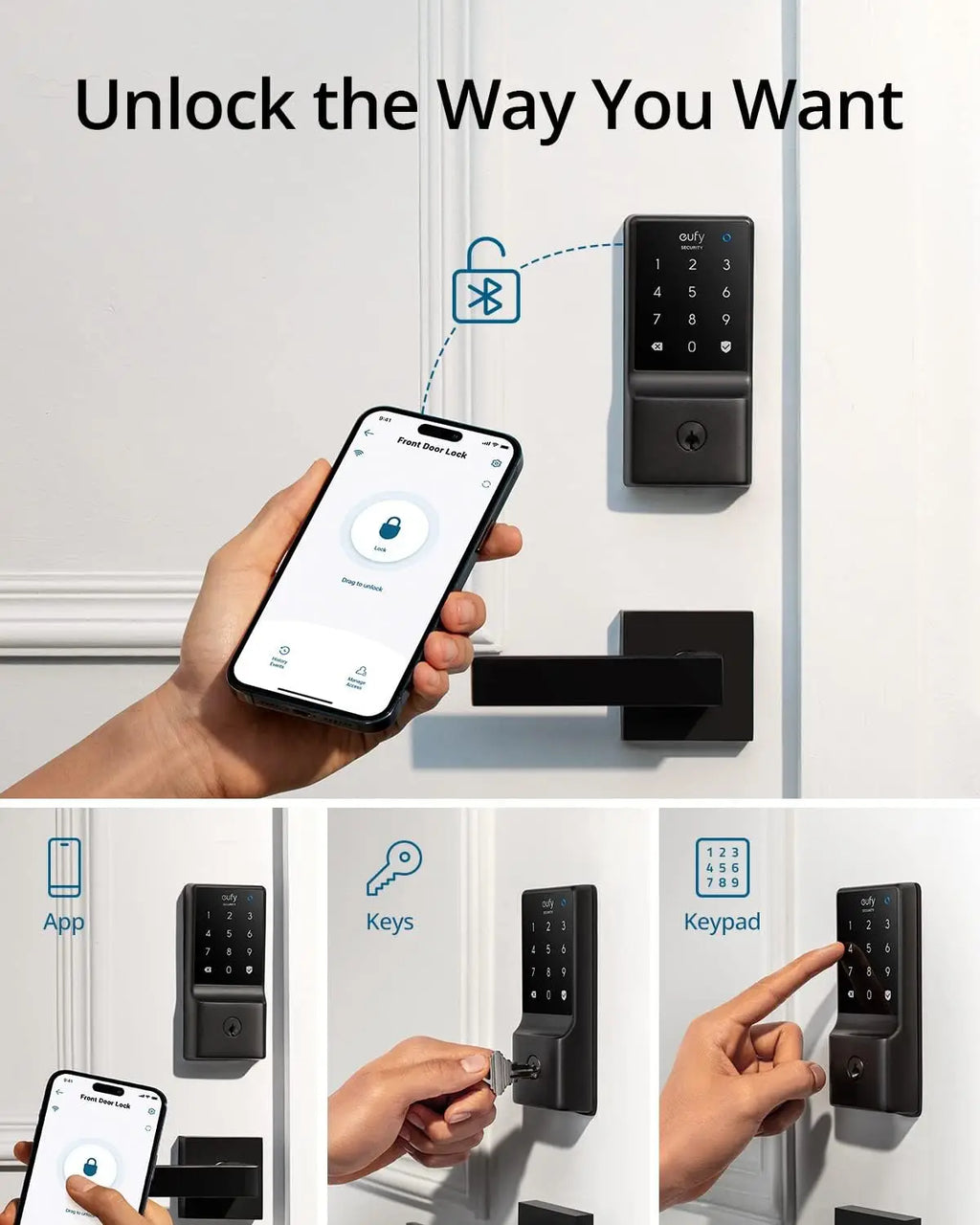 Smart Lock with Built-in WiFi, Keyless Entry, Touchscreen Keypad, App Control, Easy Install, No Bridge Needed